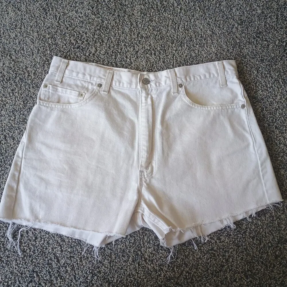 Levi's Vintage White Denim Cut Off Jean Shorts Jorts Western Fest Faded 34x3.5